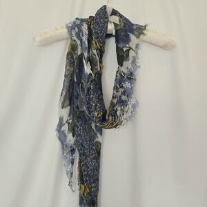 ( Elizabetta ) Long Sheer Italian Silk Georgette Botanical Print Scarf